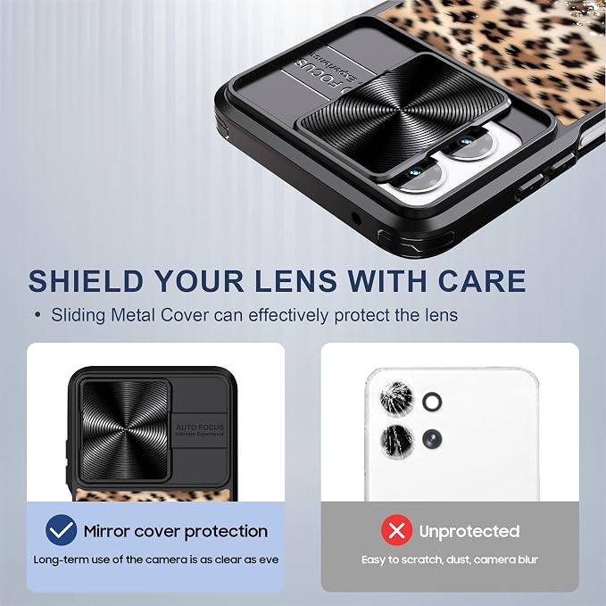 for Motorola Moto G 5G 2025 Case with Leopard Print, Metal Slide Camera Cover, Screen Protector, Anti-Peeping Privacy Safeguard, Camera Lens Protector Phone Case for Moto G 5G 2025