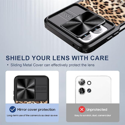 for Motorola Moto G 5G 2025 Case with Leopard Print, Metal Slide Camera Cover, Screen Protector, Anti-Peeping Privacy Safeguard, Camera Lens Protector Phone Case for Moto G 5G 2025
