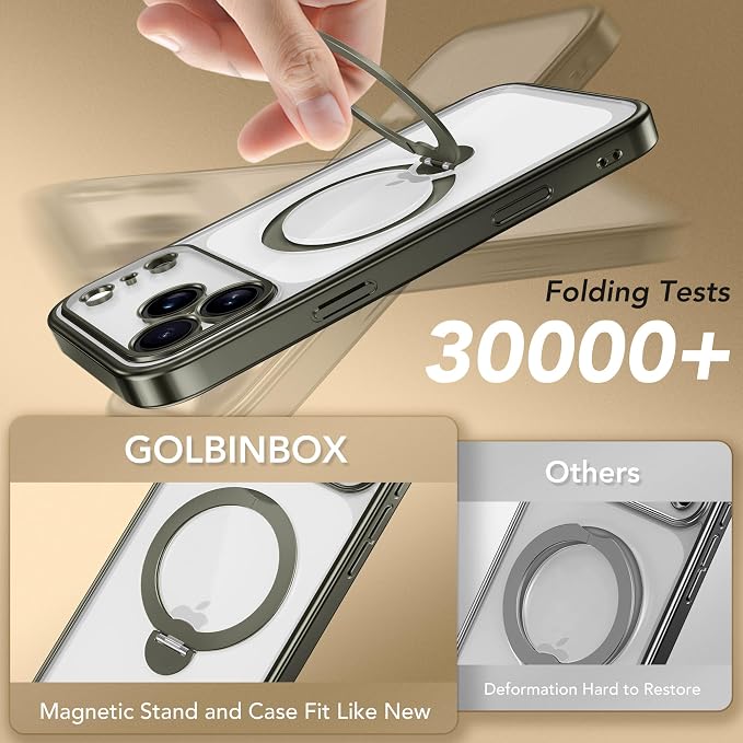 GolbinBox for iPhone 17 Pro Max Case with 360° Spin Magnetic Stand,[Compatible with Magsafe] [Military Protection][Built-in Ring Holder] Camera Control Phone Case for 17 Pro Max,Titanium Gray/Clear