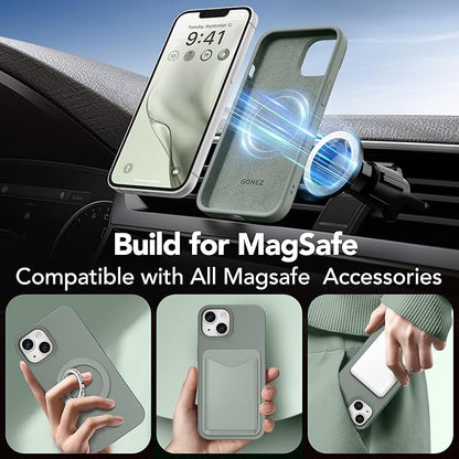 GONEZ Magnetic for iPhone 14 Case, Compatible with Magsafe, with Screen Protector + Camera Protector, Anti-Scratch Microfiber Lining, Liquid Silicone Shockproof Protective Phone Case, Calke Green