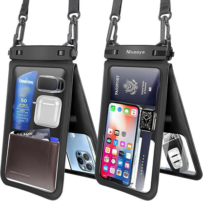 Niveaya [Up to 10.5"]Waterproof Phone Pouch - 2 Pack, Waterproof Phone Lanyard Case with iPhone 17/16/15/14/13 Pro Max up to 9.5", Phone Dry Bags for Vacation Beach Pool Kayak Cruise Travel Essentials