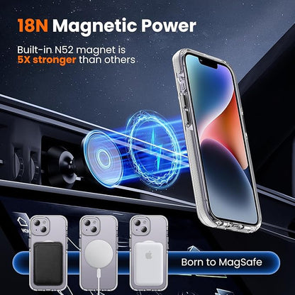 3 in 1 for iPhone 14 Case Clear with MagSafe, Yellowing-Resistant Acrylic Back, Shockproof Guard Corners, Military-Grade Protection for iPhone 14 Phone Case 6.1 inch Clear Bumper