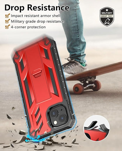 SOiOS for iPhone 13/14/15 Phone Case: for iPhone 16e Protective Cover with Built-in Kickstand | Heavy Duty Military Grade Hard Protection Shock Proof | Durable Dual-Layer Design Red