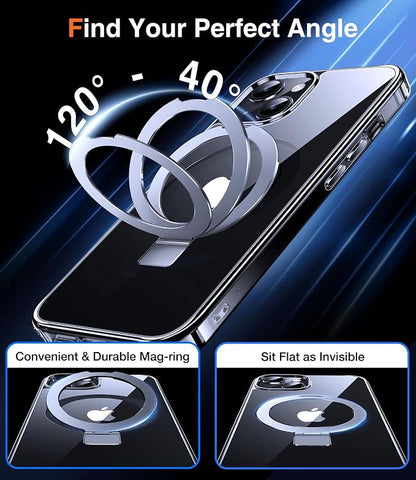 Chicfun 3-in-1 [Magnetic+Kickstand+Ring Holder] for iPhone 15 Case Stand Ring Holder Compatible with MagSafe, Magnetic Military Shockproof Protective iPhone 15 Phone Case Kickstand Cover Clear