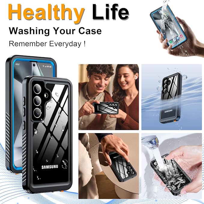 GOLDJU for Samsung Galaxy S25 Plus Case Waterproof,IP68 Waterproof Dustproof Case with Built-in Screen Protector, Full Body Protective Phone Cover for Galaxy S25 Plus 6.6 Inch, Blue/Clear