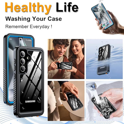 GOLDJU for Samsung Galaxy S25 Plus Case Waterproof,IP68 Waterproof Dustproof Case with Built-in Screen Protector, Full Body Protective Phone Cover for Galaxy S25 Plus 6.6 Inch, Blue/Clear