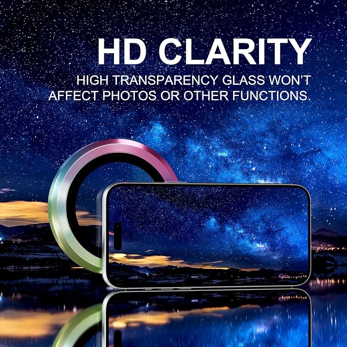 Choiche Compatible for iPhone 17 Pro/iPhone 17 Pro Max Camera Lens Protector, 9H Tempered Glass Camera Cover Screen Protector Metal Ring Decoration Accessories (Colorful)