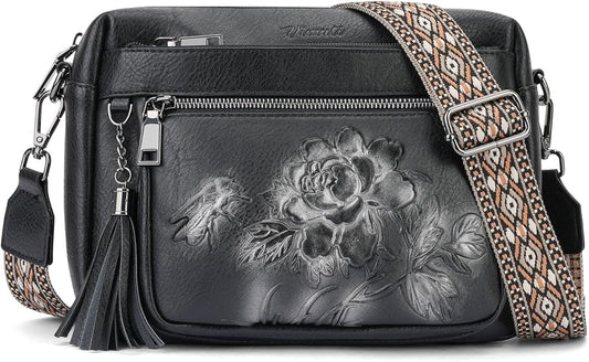 Crossbody Bags for Women Trendy, Vegan Leather Crossbody Purses Travel Shoulder Handbags Embossed Design
