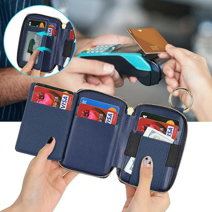 Cavor Compatible with MagSafe Wallet Genuine Leather Cash Wallets for Women, Magnetic Phone Wallet for iPhone 17 Pro Max/16/15/14/13/12, id Credit Card Holder with Mag safe Keychain-Blue