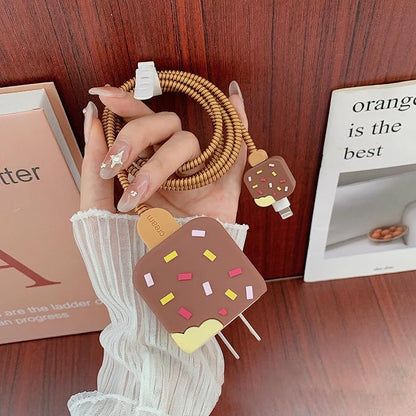 Compatible with Apple 20W/18W USB-C Adapter Charger, 3D Cartoon Protective Case for iPhone 20W USB-C Power Adapter Charger Fast Lightning Cover (Ice Cream)
