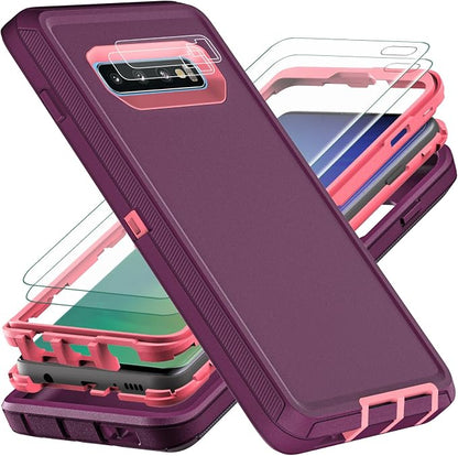 for Samsung Galaxy S10 Plus Case, with 2Pcs [Self Healing Flexible TPU Screen Protector & Camera Lens Protector] Military Grade 3 in 1 Heavy Duty Case for Galaxy S10 Plus (Purple/Pink)