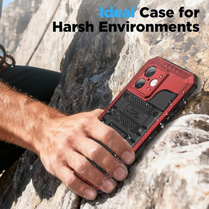 Beasyjoy for iPhone 17 Case Waterproof, Heavy Duty Metal Full Body Protection, Built-in Screen Protector, Military Grade Shockproof Dustproof Rugged Cover for iPhone 17 6.3 inch, Red