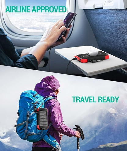 BLAVOR Solar Power Bank 10,000mAh, Portable Wireless Charger, 20W Fast Charging External Battery Pack with USB C for Cell Phones, Solar Panel Charging with Dual Flashlight for Camping
