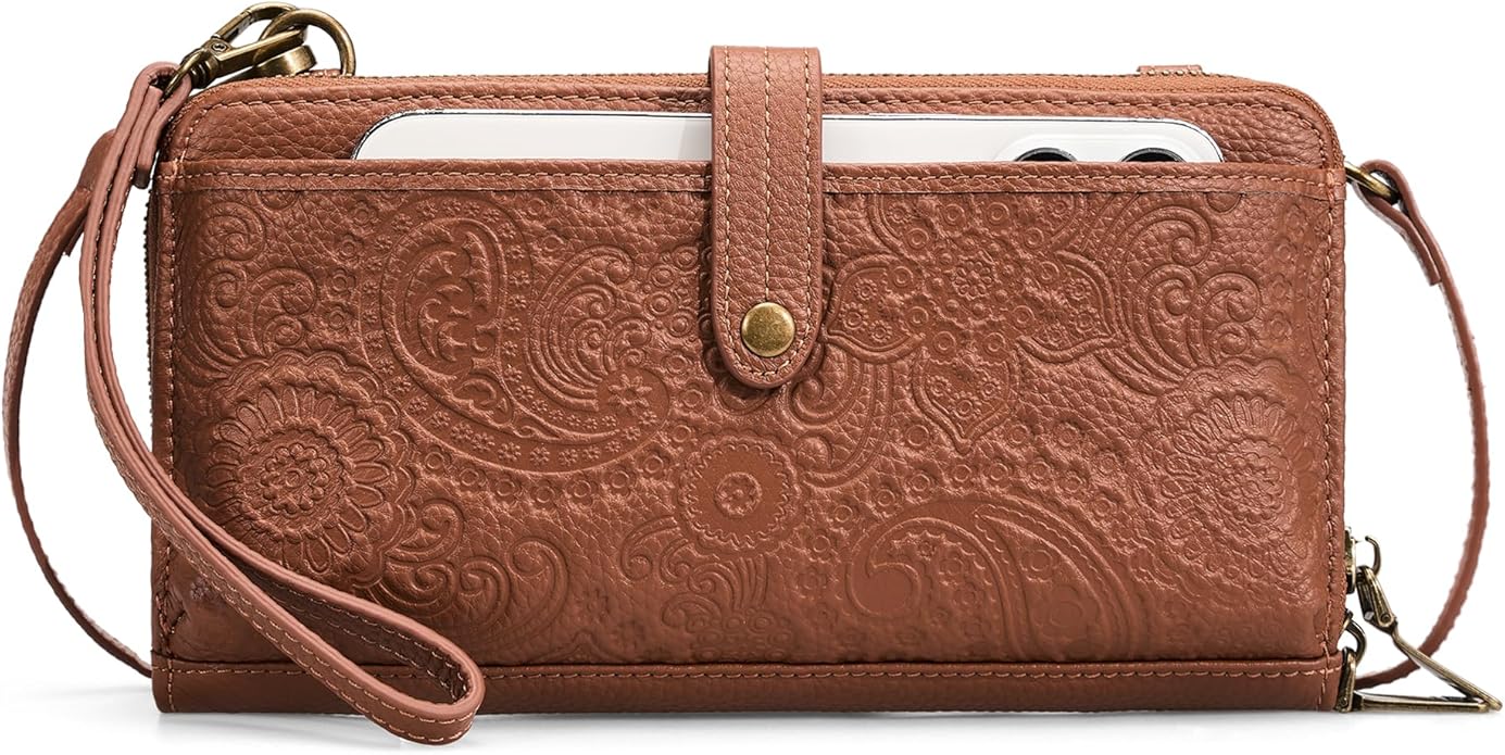befen Leather Wristlet Wallet for Women Cell Phone Purse with Built in Wallet Vintage Leather Crossdody Bag Clutch Purse