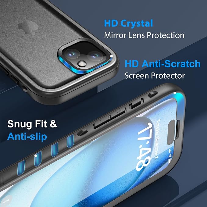 SPORTLINK for iPhone 15 Case - IP68 Waterproof Military Protective Full Body Heavy Duty Shockproof 360 Sealed Dustproof with Camera Screen Protector Phone Cover for i Phone 15 6.1" Black