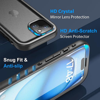 SPORTLINK for iPhone 15 Case - IP68 Waterproof Military Protective Full Body Heavy Duty Shockproof 360 Sealed Dustproof with Camera Screen Protector Phone Cover for i Phone 15 6.1" Black