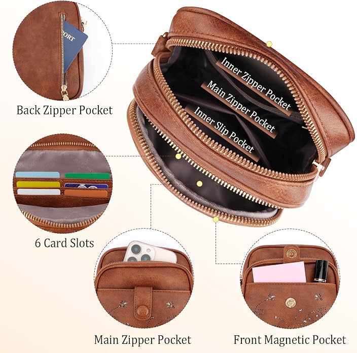 KITEVIUN Crossbody Bags for Women Leather Crossbody Purse Small Shoulder Phone Purse with Adjustable Strap & RFID Card Slots