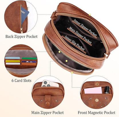 KITEVIUN Crossbody Bags for Women Leather Crossbody Purse Small Shoulder Phone Purse with Adjustable Strap & RFID Card Slots