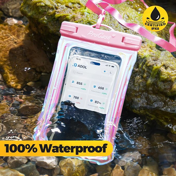 ProCase 2 Pack Floating Waterproof Phone Pouch IPX8, Universal Dry Bag Fits iPhone 17/16/15/14/13 Series,Galaxy S24/S23/S22, Pixel 8/7 (Up to 7”),Touchscreen, Underwater & Snow Protection -Pinkblue