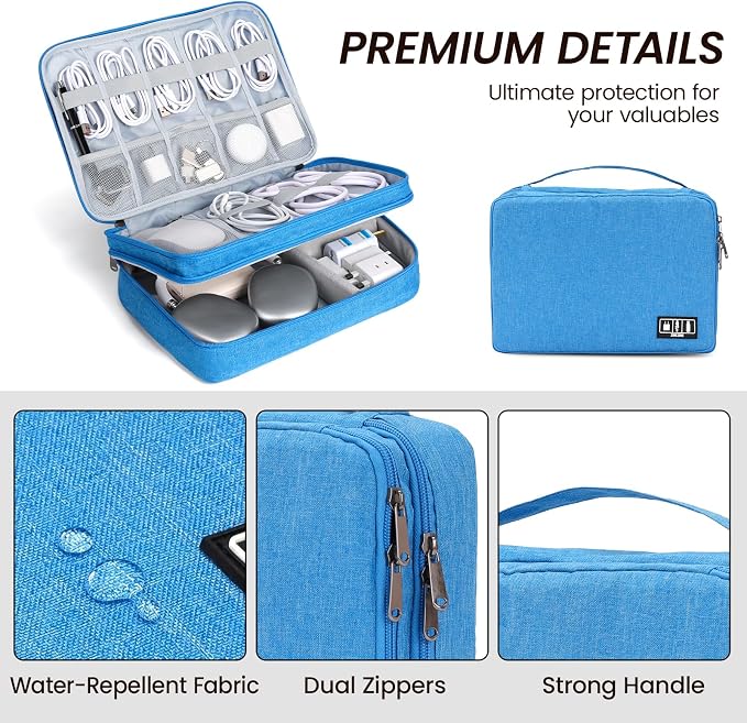 Large Electronic Organizer Travel Case, Double Layer Tech Pouch with Adjustable Dividers, Cable Organizer Bag for Charger, Power Bank, Hard Drive, Camera Gear and Travel Accessories