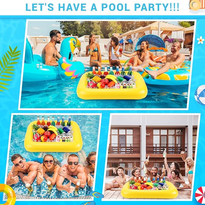 FillTouch Rectangular Inflatable Serving Bar Floating Drink Holder for Pool Inflatable Cup Holders Hot Tub Accessories, Adults Swimming Fun Drink Floats for Swimming Pool Party(Yellow)