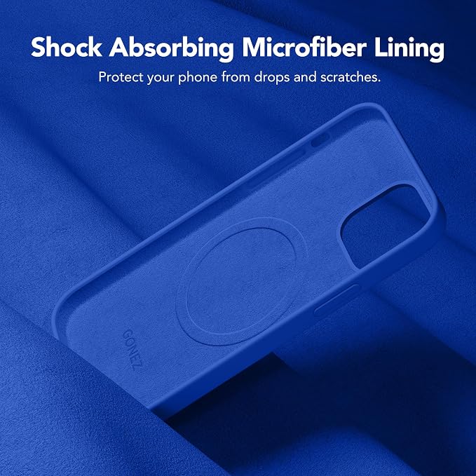 GONEZ Magnetic for iPhone 12 Case / 12 Pro Case, Compatible with MagSafe, [Screen Protector + Camera Lens Protector], Silicone Shockproof Anti-Scratch Protective Phone Case 6.1 inch, Klein Blue