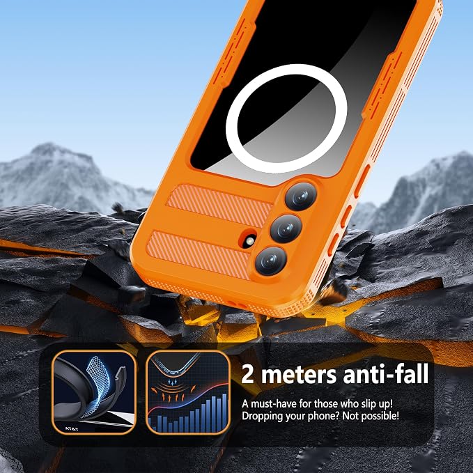 Guppy for Galaxy S26 Plus Magnetic Waterproof Case, Built-in Screen Protector [IP68 Waterproof][14FT Military Drop Proof] 360° Full Body Protection Dustproof Shockproof Heavy Duty Rugged Case, Orange