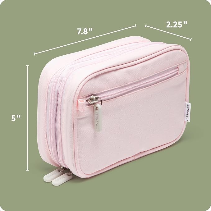 U Brands Canvas Tech Organizer Pouch 9 Compartments, 7.8 x 5 Inch Cable Organizer Bag for Travel, Cord Organizer for Cables, Earbuds, Flash Drives and Accessories – Petal