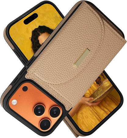 Keallce Wallet Case for iPhone 17 Pro Max 6.9'', Flip Case with RFID Blocking Card Holder Slots Kickstand, PU Leather Protective Folio Cover for Women, Yellow