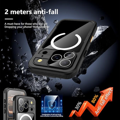 GOLDJU 2025 New Magnetic for iPhone 17 Pro Case-Waterproof, Built-in Screen & Camera Protector-IP68 Underwater Full Body 16FT Military Dropproof Shockproof Case for 17 Pro 6.3''- Black