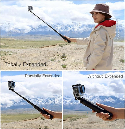 GEPULY Waterproof Selfie Stick Underwater Tripod Pole Hand Grip for Go Pro Hero 13 12 11 10 9 8 7 6 5 4, AKASO,SJCAM,DJI Action 6 Cameras(3-in-1: Monopod,Selfie Stick,Tripod Stand)