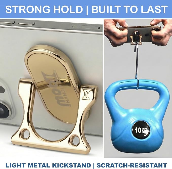 Patented 3-Finger Phone Grip & Stand - Comfortable & Secure Loop Holder for iPhone & Android - Ultra-Slim Zinc Alloy - Magnetic Mount Ready - Cell Phone Ring Alternative [Gold]