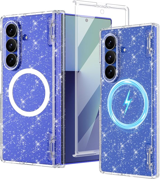 Btscase for Samsung Galaxy Z Fold 7 Case,Built in Front Screen Protector,Gold Glitter Marble Pattern Hard PC Slim Shockproof Full Body Drop Protective Case for Galaxy Z Fold 7 5G, Glitter
