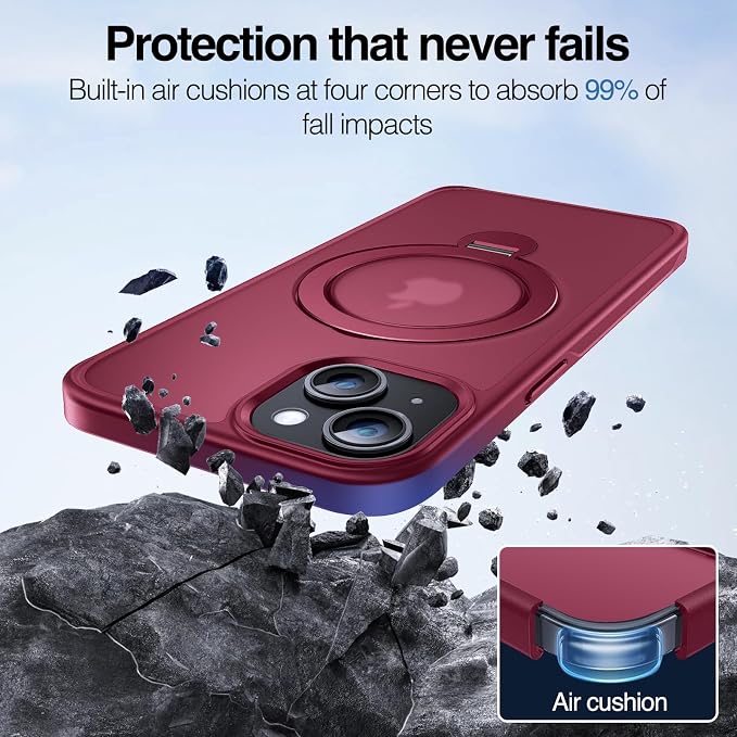 Anqrp 360° All-in-ONE Stand Case for iPhone 15 Case with Rotatable Magnetic Kickstand Ring Holder, Compatible with Mag-Safe, MIL-Grade Shockproof iPhone 15 Phone Case Cover 6.1", Red