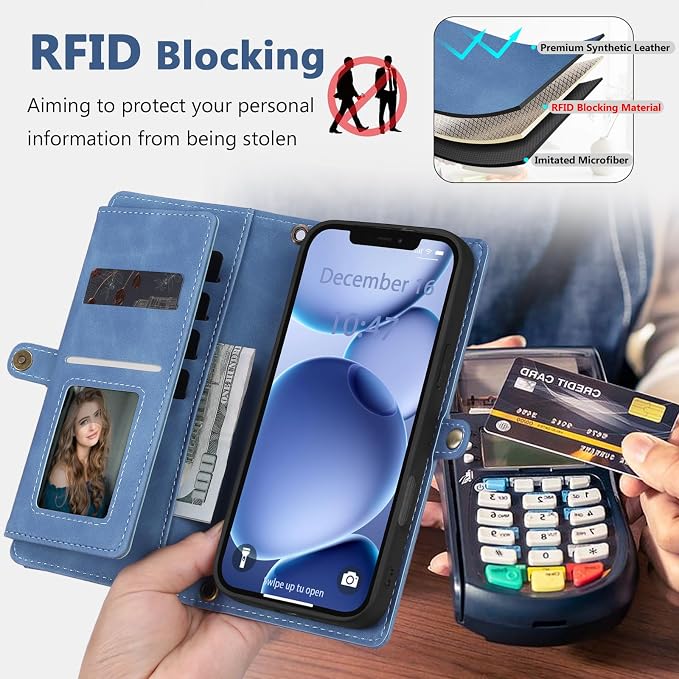 Wallet Case for iPhone 12 Pro Max with Card Holder/Crossbody Wallet/Strap| RFID Blocking | Magnetic | Kickstand | Detachable | PU Leather Phone Case for iPhone 12 Pro Max,6.7 in,Sky Blue