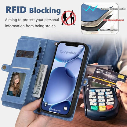 Wallet Case for iPhone 12 Pro Max with Card Holder/Crossbody Wallet/Strap| RFID Blocking | Magnetic | Kickstand | Detachable | PU Leather Phone Case for iPhone 12 Pro Max,6.7 in,Sky Blue