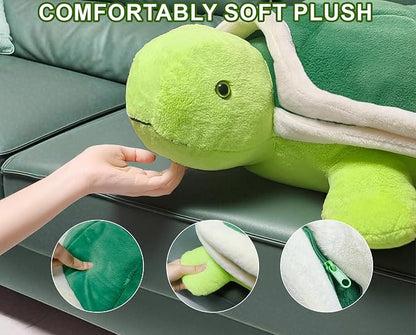 Couch Cup Holder Pillow Tray & Caddy,Headrest and Giant Turtle Stuffed Animal-For Sofa, Bed, Car，Camping, Double Smooth zippers for the shell, soft plush.Spill-Proof Machine Washable tray (23inches）