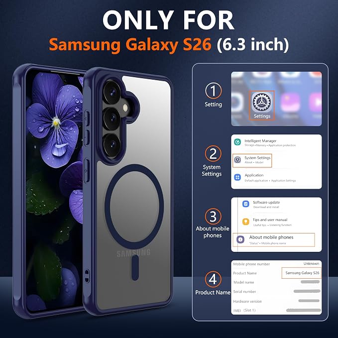 for Samsung Galaxy S26 Phone Case : S26 Case [Mag-Safe Fit] with HD Screen Protector, Samsung S26 Case Matte Translucent Soft-Touch Skin & Full Body Protection Cell Phone S 26,Blue