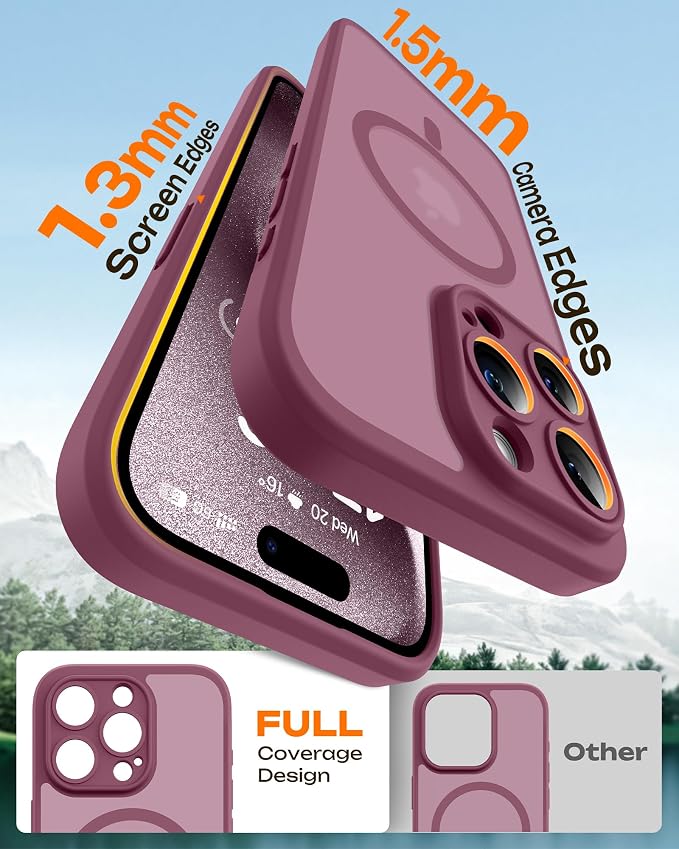 TOCOL for Phone 15 Pro Max Case, Compatible with Magsafe Charger, Full Camera Protection, Drop Protection, Translucent Matte Phone Case for iPhone 15 Pro Max 6.7 inch (Plum)