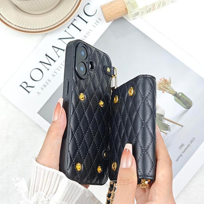 Compatible with iPhone 17 Case Wallet for Women, Stylish Crossbody Wallet Case with Detachable Chain Strap&Card Slots Holder, Quilted PU Leather Kickstand Phone Cases for iPhone 17, 6.3 inch