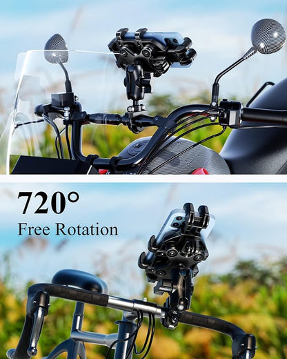 BRCOVAN Motorcycle Phone Mount Holder with Vibration Dampener, Anti-Shake Handlebar Cellphone Cradle for Bike Bicycle Scooter ATV, Adjustable Fit 5.4-6.9'' Smartphone