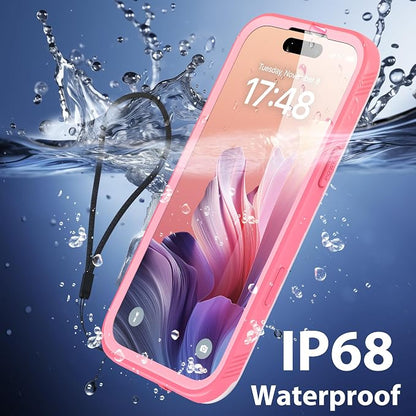 SPORTLINK for Waterproof iPhone 17 Case - Built in Screen Protector/Dustproof/Shockproof/6.6FT Military Dropproof/Ful Body Protector/IP68 Underwater for iPhone 17 Case 6.3 inch Pink/Frosted Clear
