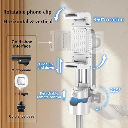 Mini Selfie Stick Tripod, 41.5cm Extendable Grip Phone Tripod with Detachable Remote Pocket Size, 4-in-1 Mini Phone Grip, 10m Wireless Shutter, Vlog Livestreaming Photography （White）
