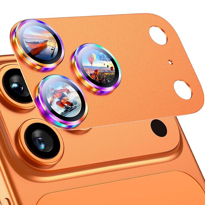 Uyiton for iPhone 17 Pro Max Camera Lens Protector, Not Easy to Break [Strong Adsorption][Case-Friendly] Metal Tempered Glass Rear Camera Screen Cover, Colorful Orange
