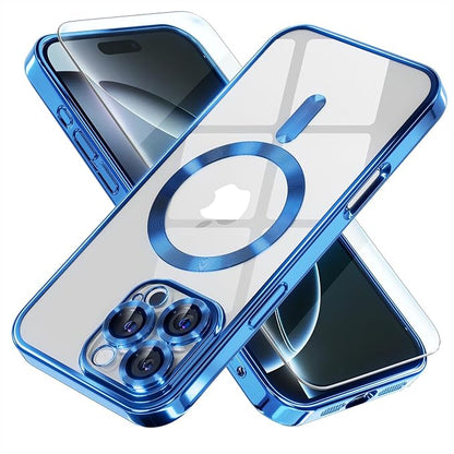 Misea Magnetic for iPhone 16 Pro Case Compatible with MagSafe [Never Yellowing] [Military Grade Drop Protection] Full Camera Lens Protector Plating Soft Clear Phone Case for Women 6.3", Deep Blue