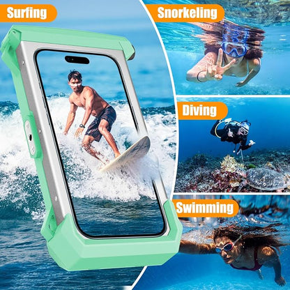 Underwater Phone Case for Snorkeling & Diving (50ft/15m), IP68 Waterproof Case for Swimming, Universal Underwater Touch Screen Case Compatible with iPhone (Blue+Silver, 5th Generation Phone Case)