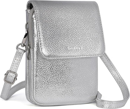befen Genuine Leather Small Crossbody Bags for Women, Cell Phone Cross body Purse Bag with RFID Blocking Card Slots