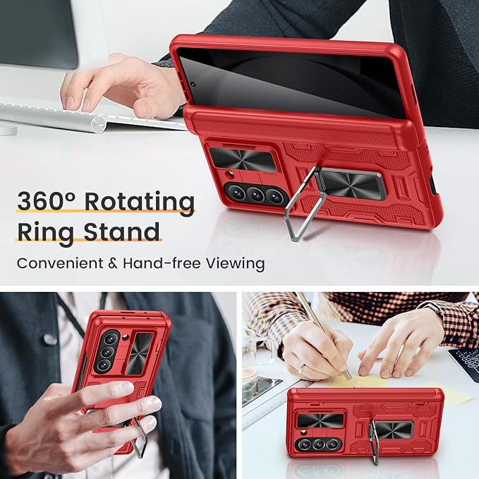VEGO for Z Fold 5 Phone Case with Stand, Built-in Privacy Screen Protector | Slide Camera Cover Full Body Hinge Drop Protection Hard PC Shockproof Phone Case for Samsung Galaxy Z Fold 5 5G 2023 - Red