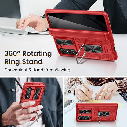 VEGO for Z Fold 5 Phone Case with Stand, Built-in Privacy Screen Protector | Slide Camera Cover Full Body Hinge Drop Protection Hard PC Shockproof Phone Case for Samsung Galaxy Z Fold 5 5G 2023 - Red