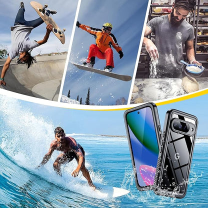 SPIDERCASE for Google Pixel 10 Case Waterproof, [12FT Military-Grade Drop Protection] [IP68 Water Resistance] [Privacy Screen Protector] Full Body Protection Phone Case-Black